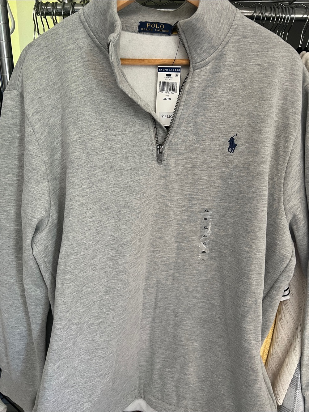 Polo by Ralph Lauren Light Gray Quarter-Zip Pullover with Navy Pony